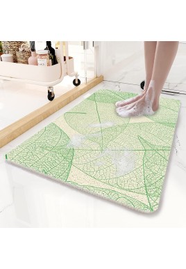 Green Leaves Pattern  PVC Non-Slip Bath Mat 50x80cm - Shower Drain Hole Design, Soft & Quick-Dry Bathroom Rug