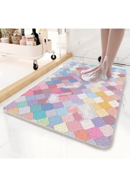 Colorful Scale Pattern  PVC Non-Slip Bath Mat 50x80cm - Shower Drain Hole Design, Soft & Quick-Dry Bathroom Rug