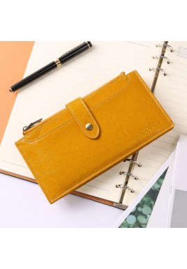 Ancient Yellow Large Capacity Women's Leather Wallet - RFID Blocking Card Holder