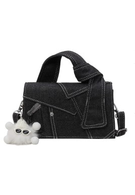 Chic Patchwork Denim Handbag - Versatile Crossbody, Shoulder & Top-Handle Bag(black)