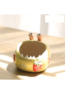 2 Pcs Yellow Whimsical Monster Ceramic Succulent Planter - Hand-Painted Character Pot with Drainage