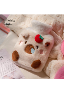 Off White Cozy Capybara Hot Water Bottle with Soft Plush Cover | Leak-Proof PVC Water Bag for Soothing Pain Relief & Winter Comfort