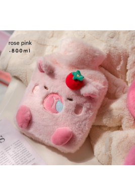 Rose Pink Cozy Capybara Hot Water Bottle with Soft Plush Cover | Leak-Proof PVC Water Bag for Soothing Pain Relief & Winter Comfort