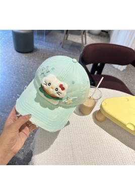 Adorable Cartoon Cat & Stars Baseball Cap - 100% Cotton, Adjustable Fit, Sun Protection(green)