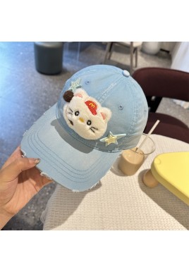 Adorable Cartoon Cat & Stars Baseball Cap - 100% Cotton, Adjustable Fit, Sun Protection(blue)