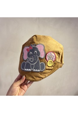 Cute Elephant Applique Beret Hat - Soft Fabric, Adjustable Fit, Retro Newsboy Cap(khaki)