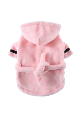 Pink Cozy Pet Bathrobe Sleepwear – Plush Fleece Dog Robe with Hood and Adjustable Waistband for Small to Medium Breeds(Size:L)