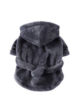 Grey Cozy Pet Bathrobe Sleepwear – Plush Fleece Dog Robe with Hood and Adjustable Waistband for Small to Medium Breeds(Size:XL)