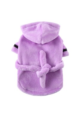 Purple Cozy Pet Bathrobe Sleepwear – Plush Fleece Dog Robe with Hood and Adjustable Waistband for Small to Medium Breeds(Size:XL)