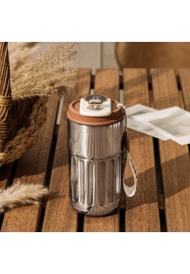 Silver-gray Smart Digital Insulated Coffee Mug with 316 Stainless Steel Inner Liner – Vacuum-Sealed Travel Tumbler with Temperature Display, USB-C Rechargeable, Leak-Proof Lid for Hot and Cold Beverages