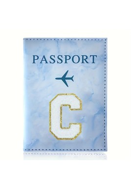 Fashion Initial Letter Passport Holder Stylish Travel Wallet Cover with Alphabet Pattern – Design D