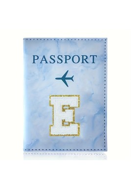 Fashion Initial Letter Passport Holder Stylish Travel Wallet Cover with Alphabet Pattern – Design E