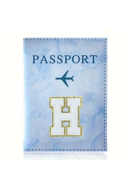 Fashion Initial Letter Passport Holder Stylish Travel Wallet Cover with Alphabet Pattern – Design H