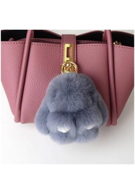 Fluffy Mini Rex Rabbit Fur Keychain Cute Bunny Bag Charm - Soft Plush Animal Doll Key Ring for Car Keys & Handbags - Grey