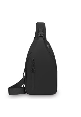 Black Waterproof Unisex Chest Bag with USB Charging & Headphone Port  - 3-Layer Large Capacity PU Leather Crossbody Bag