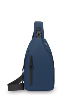 Blue Waterproof Unisex Chest Bag with USB Charging & Headphone Port  - 3-Layer Large Capacity PU Leather Crossbody Bag