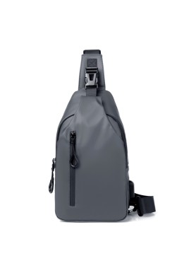 Grey Water / Wrinkle-Resistant Nylon Men's Tactical Chest Bag with USB Charging Port - 4 Layer Large Capacity Crossbody Pack