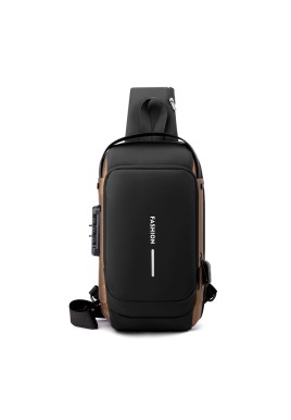 Black-Gold High Capacity Anti-Theft Tactical Chest Bag - Waterproof Leather-Film Sling with USB Charging & TSA Password Lock