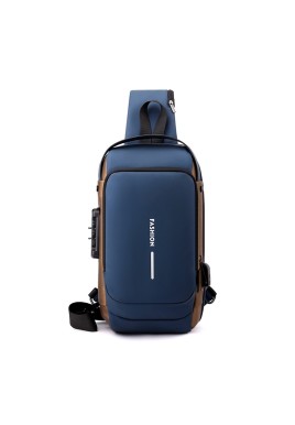 Blue Gold High Capacity Anti-Theft Tactical Chest Bag - Waterproof Leather-Film Sling with USB Charging & TSA Password Lock