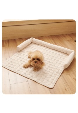 Beige Pet Sofa Protector & Calming Bolster Bed with Diamond Lattice - 75x75CM Thickened Non Slip Furniture Cover for Cats & Dogs