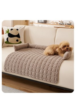 Brown Pet Sofa Protector & Calming Bolster Bed with Diamond Lattice - 75x75CM Thickened Non Slip Furniture Cover for Cats & Dogs
