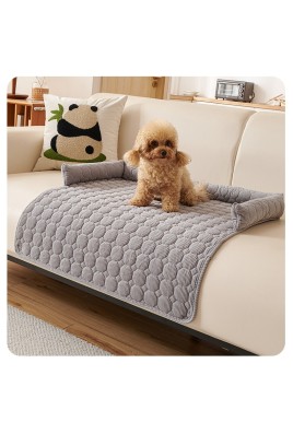 Light Grey Pet Sofa Protector & Calming Bolster Bed with Diamond Lattice - 75x75CM Thickened Non Slip Furniture Cover for Cats & Dogs