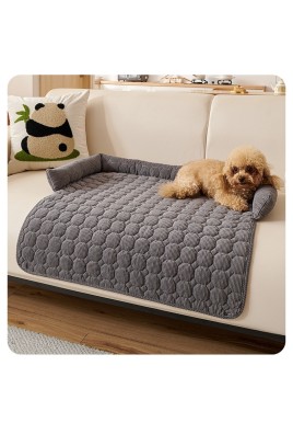 Dark Grey Pet Sofa Protector & Calming Bolster Bed with Diamond Lattice - 75x75CM Thickened Non Slip Furniture Cover for Cats & Dogs
