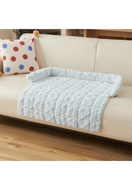 Blue Pet Sofa Protector & Calming Bolster Bed with Cable Knit - 75x75CM Thickened Non Slip Furniture Cover for Cats & Dogs