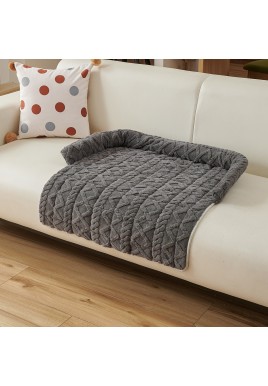 Dark Grey Pet Sofa Protector & Calming Bolster Bed with Cable Knit - 75x75CM Thickened Non Slip Furniture Cover for Cats & Dogs