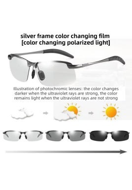 Sliver Photochromic HD Sunglass with Anti-Glare/Fatigue Polarization & Impact Resistant Alloy Frame for Day & Night Dual Use