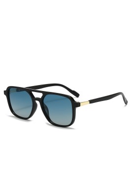 Black Retro Double Bridge Square Frame Polarized Sunglasses - Driving Sun Protection Eyewear