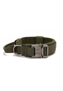 M Army-green Heavy Duty Tactical Dog Collar | Military Grade Nylon with Zinc Alloy Quick-Release Buckle | Padded Training Collar for Medium to Large Breeds