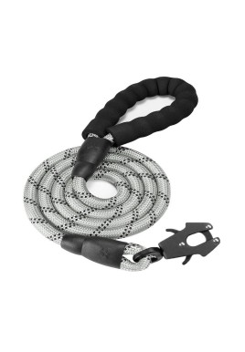 Grey High Strength Nylon Rope Dog Leash | 1.5M Heavy Duty Lead with Anodized Frog Clip | Padded Comfort Handle for Training