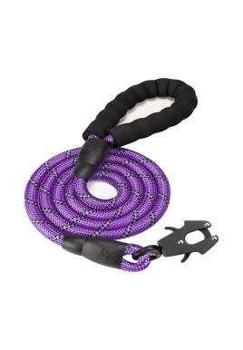 Purple High Strength Nylon Rope Dog Leash | 1.5M Heavy Duty Lead with Anodized Frog Clip | Padded Comfort Handle for Training