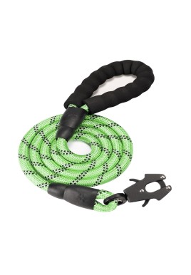Green High Strength Nylon Rope Dog Leash | 1.5M Heavy Duty Lead with Anodized Frog Clip | Padded Comfort Handle for Training