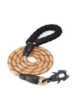 Orange High Strength Nylon Rope Dog Leash | 1.5M Heavy Duty Lead with Anodized Frog Clip | Padded Comfort Handle for Training