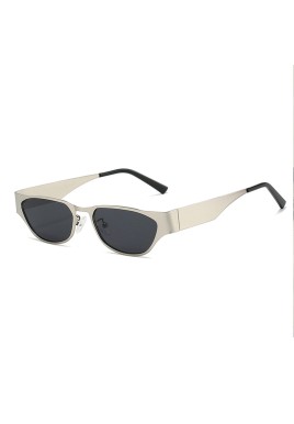 Silver Frame Black Sheet Retro Cat-Eye Metal Sunglasses for Women - UV Protection Stylish Streetwear Shades
