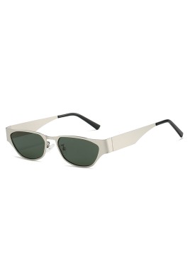 Silver Frame Green Sheet Retro Cat-Eye Metal Sunglasses for Women - UV Protection Stylish Streetwear Shades