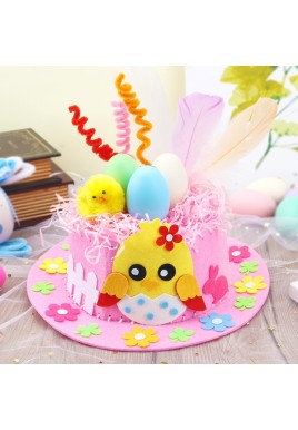 Pink DIY Easter Hat Craft Kit – Kids’ Handmade Decoration Set with Accessories for Easter Parties, School Activities and Home Crafts