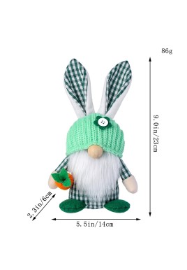 Green Easter Plush Bunny Gnome Figurine – Decorative Doll with Long Hair and Checkered Ears for Home Display
