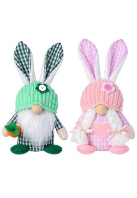 2-Piece Easter Bunny Gnome Set – Matching Decorative Figurines in Complementary Color Schemes for Spring Display