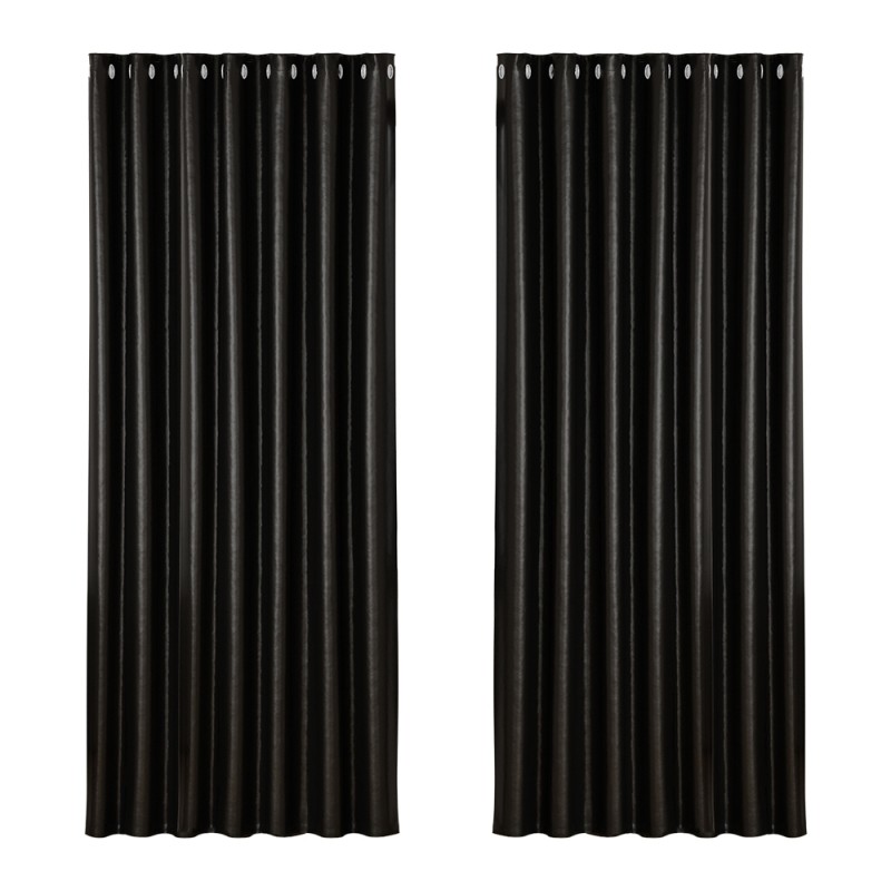 Artiss 2X Blockout Curtains Eyelet 240x230cm Black Shine
