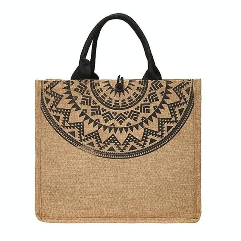 Simple Linen Tote Bag With Large Capacity - Style Print - Semicircle