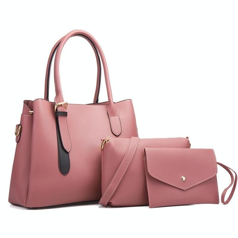 Large Capacity 3-In-1 Diagonal Handbags In Pink Pu Leather