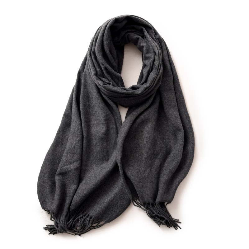 Dark Grey 2 PCS Skin Red Solid Color Scarf Shawl with Tassels - Warm Korean Style Wrap (180cm x 70cm)