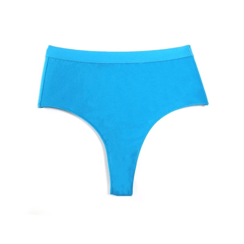  3 pcs Blue Aster High-Waisted Solid Color Cotton Comfort Plus Size Tummy Control Thong Panties for Women - Size L