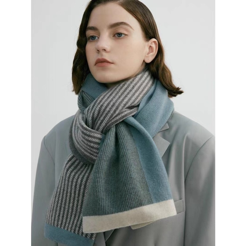 Blue Luxury Striped Suede-Feel Scarf - Soft and Warm for All Seasons