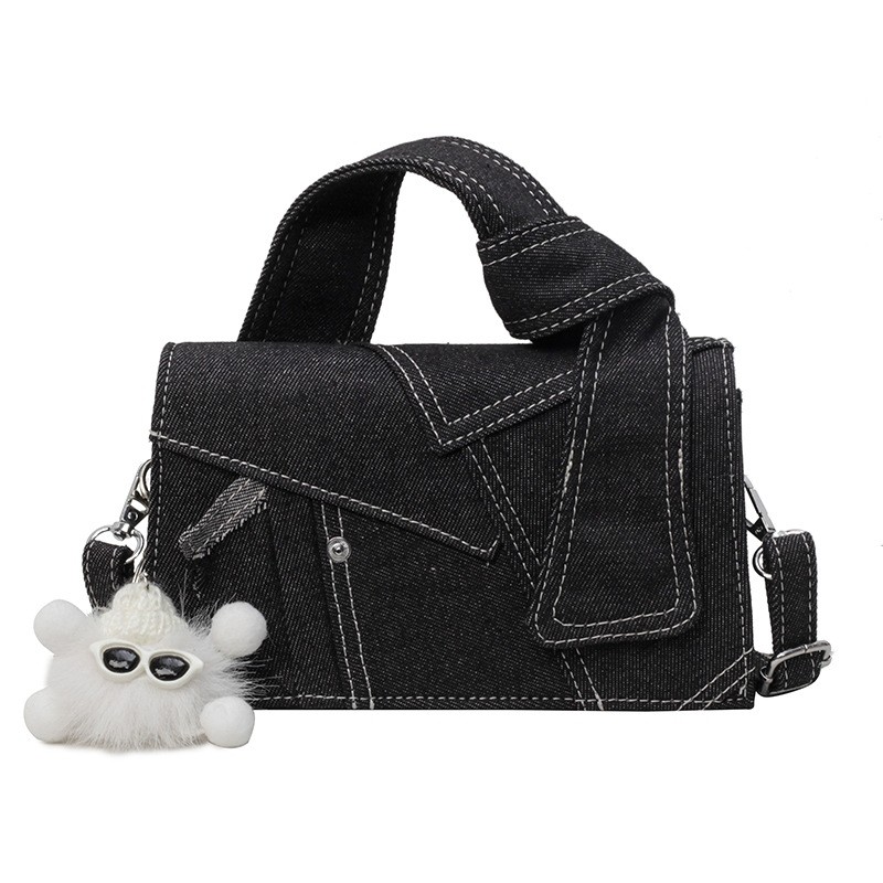 Chic Patchwork Denim Handbag - Versatile Crossbody, Shoulder & Top-Handle Bag(black)