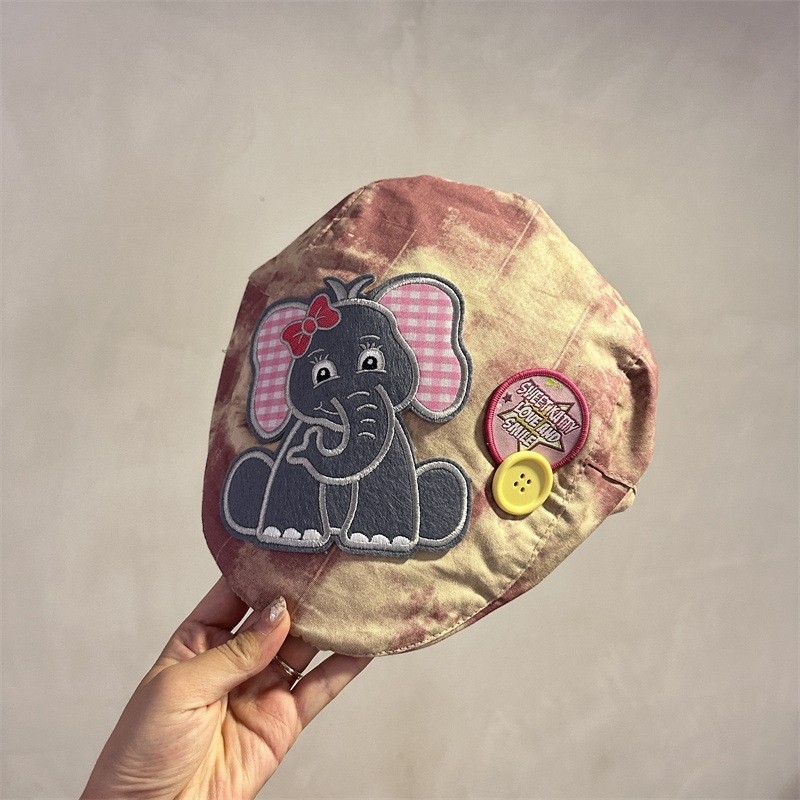 Cute Elephant Applique Beret Hat - Soft Fabric, Adjustable Fit, Retro Newsboy Cap(red)