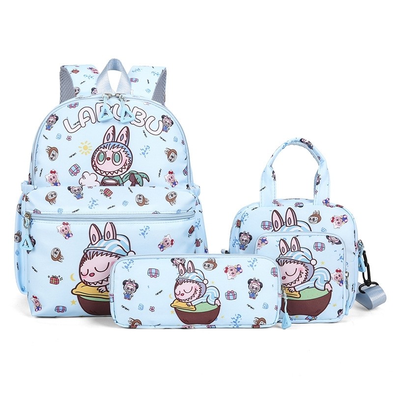 Kids Cartoon Character 3-Piece Backpack Set - Lightweight School Bag with Lunch Bag & Pencil Case(Light blue)
